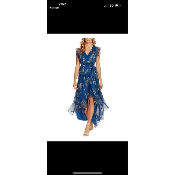 Vince Camuto Blue Y2k V Neck Floral Full-Length Fit Flare Ruffle Dress 18w Blue - Picture 1 of 12